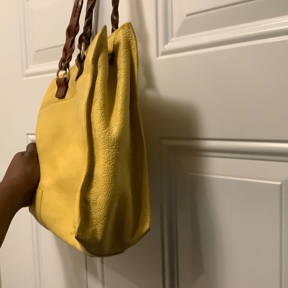 Brighton| Yellow Leather Handbag Embossed Flowers Tassels Casual Office Resort - Picture 5 of 15